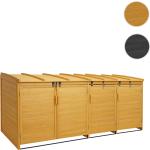 Braune Mendler 4er-Mülltonnenboxen 201l - 300l aus Tannenholz mit Deckel 