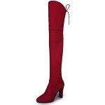 Rote Bestickte Vintage Spitze Damenoverkneestiefel mit Reißverschluss aus Kunstleder atmungsaktiv Größe 37 für den für den Herbst 