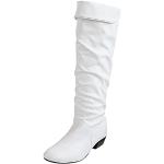 Weiße Bestickte Elegante Spitze Damenoverkneestiefel mit Reißverschluss aus Gummi atmungsaktiv Größe 36 für den für den Winter 