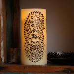Reduzierte Beige 25 cm LED Kerzen mit beweglicher Flamme mit Ornament-Motiv 