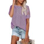Violette Elegante Kurzärmelige Strickpullover aus Spitze für Damen Größe XXL für den für den Sommer 