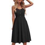 Reduzierte Schwarze Unifarbene Elegante Midi V-Ausschnitt Spaghettiträger-Kleider mit Knopf aus Polyester für Damen Größe XXL für den für den Sommer 