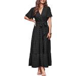 Reduzierte Schwarze Unifarbene Elegante Kurzärmelige Maxi V-Ausschnitt Wickelkleider mit Rüschen für Damen Größe XL für den für den Sommer 