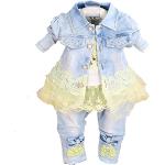 Gelbe Langärmelige Kinderjeansjacken aus Spitze für Babys 3-teilig 