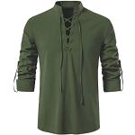 Reduzierte Armeegrüne Unifarbene Langärmelige Stehkragen Stehkragenhemden aus Leinen für Herren Größe 3 XL 