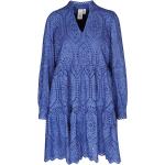 Blaue Unifarbene Langärmelige Y.A.S Bio Mini V-Ausschnitt Stufenkleider mit Rüschen aus Polyester für Damen Größe XL 