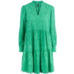 Grüne Unifarbene Langärmelige Y.A.S Bio Mini V-Ausschnitt Stufenkleider mit Rüschen aus Polyester für Damen Größe XS 
