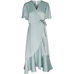 Mintgrüne Unifarbene Y.A.S V-Ausschnitt Wickelkleider mit Volants für Damen Größe XL für den für den Sommer 
