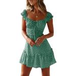 Reduzierte Grüne Vintage Kurzärmelige Mini Sommerkleider mit Volants aus Stroh für Damen Größe XXL für den für den Sommer 