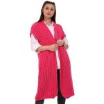 Pinke Unifarbene Casual YC Fashion & Style Rundhals-Ausschnitt Grobstrickjacken ohne Kragen für Damen Einheitsgröße für den für den Herbst 