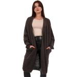 Kamelbraune Unifarbene Oversize YC Fashion & Style Rundhals-Ausschnitt Grobstrickjacken ohne Kragen für Damen Einheitsgröße für den für den Herbst 