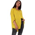 Gelbe Unifarbene Oversize Langärmelige YC Fashion & Style Rundhals-Ausschnitt Longblusen mit Knopf aus Musselin für Damen Einheitsgröße für den für den Frühling 