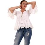 Weiße Unifarbene Boho 3/4-ärmelige YC Fashion & Style Rundhals-Ausschnitt Tunika-Blusen mit Pailletten aus Baumwolle enganliegend für Damen Einheitsgröße 