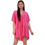 Pinke Unifarbene Oversize Kurzärmelige YC Fashion & Style V-Ausschnitt Sommerkleider mit Volants aus Jersey für Damen Einheitsgröße für Partys 