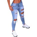 Hellblaue Unifarbene Ripped Jeans & Zerrissene Jeans mit Reißverschluss aus Denim für Damen Größe L für den für den Sommer 