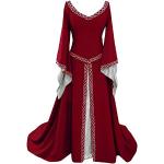 Rote Maxi V-Ausschnitt Mittelalterkleider aus Chiffon für Damen Größe XXL 