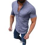 Graue Unifarbene Oversize Stehkragen Stehkragenhemden aus Baumwollmischung für Herren Größe 5 XL für den für den Sommer 