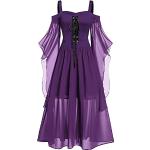 Violette Maxi Schulterfreie Mittelalterkleider aus Mesh für Damen Größe 5 XL 