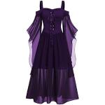 Violette Maxi Schulterfreie Mittelalterkleider aus Mesh für Damen Größe 3 XL 