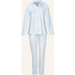 Hellblaue Yellamaris Bio Pyjamas lang aus Jersey für Damen Größe L 