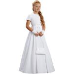 Weiße Bestickte Kinderfestkleider mit Reißverschluss aus Satin für Mädchen Größe 128 