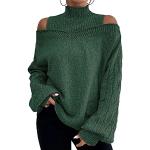 Grüne Unifarbene Color Blocking Langärmelige Rollkragen Grobstrickpullover für Damen Größe M für den für den Herbst 