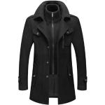 Schwarze Elegante Maxi Stehkragen Langmäntel mit Reißverschluss aus Wolle für Herren Größe 3 XL für den für den Winter 