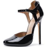 Schwarze Elegante High Heels & Stiletto-Pumps mit Riemchen in Breitweite aus Lackleder rutschfest für Damen Größe 44 