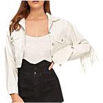 Weiße Mini Übergangsjacken mit Fransen aus Baumwolle für Damen Größe XS für den für den Herbst 