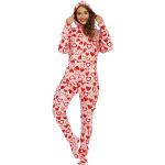 Rosa Pyjamas lang mit Herz-Motiv mit Reißverschluss aus Flanell für Damen Größe XL für den für den Winter 