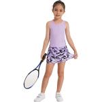 YiZYiF Kinder Mädchen Tennis Set Sportkleid Golf Tennisrock Skort Mit Racerback Shirt Workout Fitness Laufen Tanz Badminton Kleidung Camouflage-Lila 110-116/5-6 Jahre