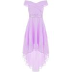 Lavendelfarbene Elegante Maxi Schulterfreie Kinderkleider A-Linie aus Chiffon Handwäsche für Mädchen Größe 158 