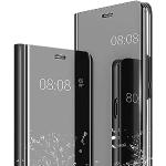 Reduzierte Schwarze Samsung Galaxy S24 Ultra Hüllen Art: Flip Cases mit Bildern aus Kunstleder mit Spiegel 