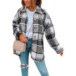 Graue Karo Oversize Langärmelige Stehkragen Damenjeanshemden mit Knopf aus Baumwollmischung Größe XL 