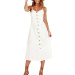 Weiße Blumenmuster Business Ärmellose Midi Schulterfreie Spaghettiträger-Kleider für Damen Größe M für Partys 