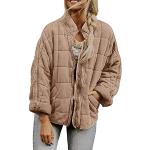 Khakifarbene Unifarbene Mini Stehkragen Damensteppmäntel mit Reißverschluss aus Baumwolle ohne Kragen Größe S für den für den Winter 