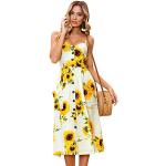 Gelbe Elegante Spaghettiträger-Kleider mit Blumenmotiv mit Knopf für Damen Übergrößen für Partys für den für den Sommer 