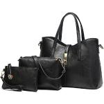 Schwarze Handtaschen Sets mit Reißverschluss aus Leder für Damen 