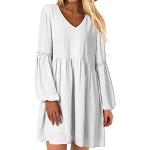 Weiße Casual Langärmelige Mini Shirtkleider für Damen Größe XL 