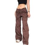 Braune Unifarbene Y2K Atmungsaktive Hüftjeans & Low Waist Jeans mit Reißverschluss aus Denim für Damen Größe M 