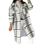 Weiße Karo Atmungsaktive Midi Dufflecoats mit Knopf aus Wolle für Damen Größe XXL für den für den Herbst 