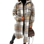 Khakifarbene Karo Atmungsaktive Midi Dufflecoats mit Knopf aus Wolle für Damen Größe XXL für den für den Herbst 