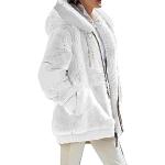 Weiße Fleecejacken mit Kapuze mit Reißverschluss aus Pelz mit Kapuze für Damen Größe 3 XL für den für den Herbst 