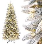 Yorbay 210cm Künstlicher Weihnachtsbaum Slim mit Beleuchtung LED Tannenbaum für Weihnachten-Dekoration, Schneebeflockt, Schmal, Weiß