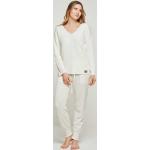 Weiße Elegante Nachhaltige Damenhausanzüge & Damenfreizeitanzüge aus Merino-Wolle maschinenwaschbar Größe L 