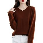 Dunkelbraune V-Ausschnitt Kaschmir-Pullover aus Wolle Handwäsche für Damen Größe L für den für den Herbst 