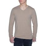 ReRock Young & Rich Herren Longsleeve 10 Colors V-Neck - Langarm Shirt Plain Slim Fit - Uni Basic V-Neck Shirt Stretch - Hellbraun Größe L