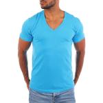 Türkise Unifarbene Young & Rich V-Ausschnitt T-Shirts aus Baumwolle für Herren Größe 3 XL 