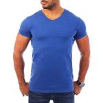 Young & Rich Herren V-Ausschnitt T-Shirt einfarbig körperbetont mit Stretchanteilen Uni Basic V-Neck Tee, Grösse:M, Farbe:blau-Melange