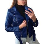 Blaue Elegante Mini Biker-Lederjacken mit Reißverschluss aus Leder für Damen Größe XL für den für den Herbst 